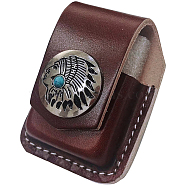 Leather Lighter Storage Bag, Lighter Case, with Belt Loop & Alloy Indian Head Pattern Snap Button, Coconut Brown, 77x58x38mm, Hole: 44x8mm, Inner Diameter: 39x15.5mm(AJEW-WH0277-48)