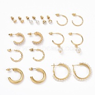 Ring & Round Rhinestone Stud Earrings, Imitation Pearl Beads Drop Half Hoop Earrings, Open Hoop Earrings for Women, Golden, 6~35.5x1.5~7mm, Pin: 0.8mm, 9 pairs/set(EJEW-D277-09G)