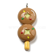Opaque Resin Imitation Food Pendants, Kebab Charms with Platinum Tone Iron Loops, Camel, 35x14x8mm, Hole: 2mm(CRES-D019-02G)