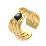 304 Stainless Steel Enamel Cuff Rings, Square, Real 18K Gold Plated, Adjustable(RJEW-M171-06G)