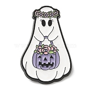 Halloween Theme Ghost Enamel Pin, Electrophoresis Black Zinc Alloy Brooch for Backpack Clothes, Pumpkin, 30.5x20x1.5mm(JEWB-E023-06EB-04)