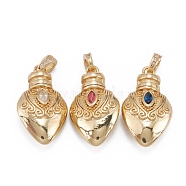 Brass Micro Pave Cubic Zirconia  Pendants, with Ring, Long-Lasting Plated, Lead Free & Cadmium Free, Teardrop, Real 18K Gold Plated, Mixed Color, 22.5x13x7mm, Ring: 6.5x5.5x2.5mm, 3x4mm Inner Diameter(ZIRC-C024-04G)