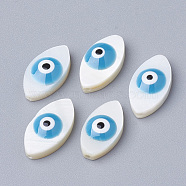 Natural Freshwater Shell Beads, Horse Eye with Evil Eye, Dodger Blue, 15x8x4mm, Hole: 1mm(X-SHEL-Q017-08A)