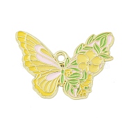 Alloy Enamel Pendants, Golden, Butterfly with Flower Charm, Light Khaki, 24x32x1mm, Hole: 2mm(ENAM-I060-15A)