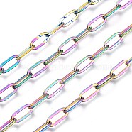 Ion Plating(IP) 304 Stainless Steel Cable Chains, Paperclip Chains, Drawn Elongated Cable Chains, Soldered, with Spool, Rainbow Color, 9.7x4.2x0.9~1mm, about 32.8 Feet(10m)/roll(CHS-M002-01M)