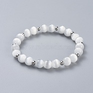Cat Eye Beads Stretch Bracelets, with 304 Stainless Steel Smooth Beads, Round, WhiteSmoke, 2-1/8 inch(5.3cm)(BJEW-JB04401-01)