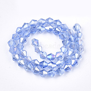 Electroplate Glass Beads Strands, AB Color Plated, Faceted, Bicone, Cornflower Blue, 6x5.5~6mm, Hole: 1mm, about 44~47pcs/strand, 24.5~25cm(EGLA-Q118-6mm-B04)