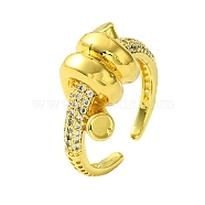Brass Micro Pave Cubic Zirconia Open Cuff Ring, Spiral, Real 16K Gold Plated, Inner Diameter: 17mm(RJEW-K256-10G)