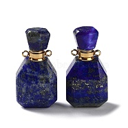Natural Lapis Lazuli Faceted Perfume Bottle Pendants, with Golden Tone Stainless Steel Findings, Essentail Oil Diffuser Charm, for Jewelry Making, 34.5~35x18x12.5mm, Hole: 1.8mm(G-A026-11B)