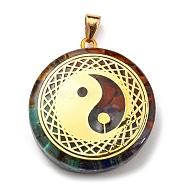 Mixed Gemstone Flat Round Pendants, Chakra Charms with Golden Plated Alloy Yinyang Slice, 39.5x35x10.5mm, Hole: 6.5x4mm(PALLOY-K012-02A-01)