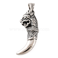 316 Surgical Stainless Steel Pendants, Tusk Charm, Antique Silver, Dragon, 42.5x20.5x11mm, Hole: 9x5mm.(STAS-Z073-48AS-02)