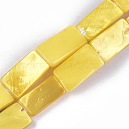 Spray Painted Freshwater Shell Beads, Rectangle, Yellow, 14~15x7~8.5x3mm, Hole: 0.5mm, about 20~26pcs/strand, 12 inch~15.5 inch(SHEL-T010-04B)