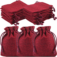 24Pcs Burlap Packing Pouches Drawstring Bags, Rectangle, Dark Red, 9x7cm(ABAG-BBC0001-07D)