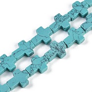 Synthetic Turquoise Beads Strands, Cross, 15x11.5x4.5mm, Hole: 0.7mm, about 25pcs/strand, 15.75''(40cm)(G-I369-A09-02)