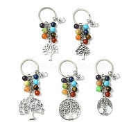 5Pcs Natural & Synthetic Gemstone Keychain, Alloy Tree of Life Keychain, 8.5~9.6cm(KEYC-JKC00542-S)