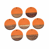 Resin & Wood Pendants, Flat Round, Dark Orange, 28.5x3.5~4mm, Hole: 1.5mm(RESI-S358-02B-27)