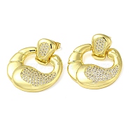 Double Corn Brass Dangle Stud Earrings with Cubic Zirconia, Real 16K Gold Plated, 29x25mm(EJEW-G373-02G)