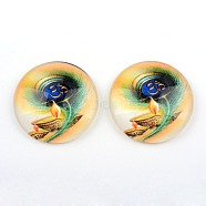 Yoga Theme Glass Cabochons, for DIY Projects, Half Round/Dome, PeachPuff, 25x6mm(X-GGLA-L011-25mm-02)