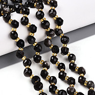 Natural Silver Obsidian Beads Strands, with Seed Beads, Faceted, Teardrop, 6~7x5~6.5mm, Hole: 0.9mm, about 49~57pcs/strand, 13.58~14.96''(34.5~38cm), Seed Beads: 3x2mm(G-T141-51)