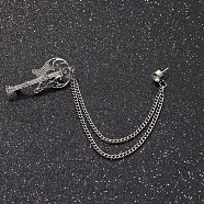 British Style Alloy Crystal Rhinestone Hanging Chain Brooch, Platinum, Guitar, 140mm(PW-WG82507-01)