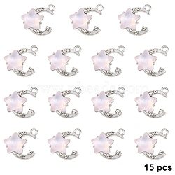15Pcs Alloy Pendants, Moon & Star, with Glass, PeachPuff, 16x15.7mm(FIND-YW0017-90A)