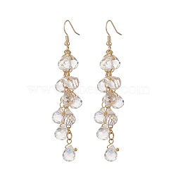 Glass Teardrop Cluster Dangle Earrings, Golden 304 Stainless Steel Chain Tassel Earrings for Women, Clear, 83mm, Pin: 0.6mm(EJEW-JE05215-01)