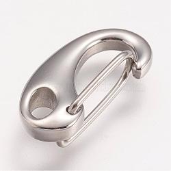 304 Stainless Steel Push Gate Snap Keychain Clasp Findings, Stainless Steel Color, 18.5x5.5x9mm, Hole: 3x4mm(STAS-F083-06P)