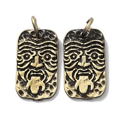 Tibetan Style Brass Pendants, Cadmium Free & Lead Free, Rectangle with Human Face, Antique Bronze, 20x11x1.5mm, Hole: 4mm(KK-M284-39AB)