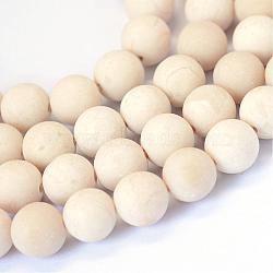 Frosted Natural Fossil Round Bead Strands, 4mm, Hole: 1mm, about 88pcs/strand, 15.5 inch(G-E334-4mm-22)