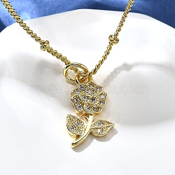 Brass Micro Pave Clear Cubic Zirconia Flower Pendant Necklaces for Women, Real 18K Gold Plated, 17.52 inch(44.5cm)(NJEW-A039-01B-G)