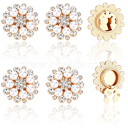 6Pcs Flower Alloy Plastic Cufflinks, with Glass Cufflinks, Shawls and Capes Buckles, for Garment Accessories, Golden, 27x11mm, Hole: 9x5mm(FIND-CY0001-65B)