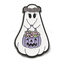 Halloween Theme Ghost Enamel Pin, Electrophoresis Black Zinc Alloy Brooch for Backpack Clothes, Pumpkin, 30.5x20x1.5mm(JEWB-E023-06EB-04)