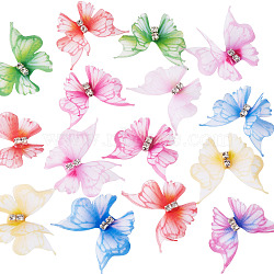 56Pcs 8 Colors Cloth Butterfly Ornament Accessories, with Acrylic Rhinestones, Mixed Color, 25x31x2.5mm, 7pc/color(DIY-TA0014-28)