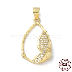 Rack Plating 925 Sterling Silver Micro Pave Clear Cubic Zirconia Pendants Cabochon Settings, Teardrop with Butterfly, with 925 Stamp, Real 18K Gold Plated, 32x15x5.5mm, Hole: 4x5mm, tray: 20.5x13mm.(STER-NH0001-44G)