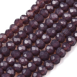 Opaque Solid Color Imitation Jade Glass Beads Strands, Faceted, Rondelle, Purple, 2.3~2.7x1.5mm, Hole: 0.4mm, about 150~155pcs/strand, 32~33cm(EGLA-A044-P1mm-D11)