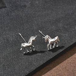 Brass Stud Earrings, Horse, Real Platinum Plated, 8.5x9mm(EJEW-F403-07P)