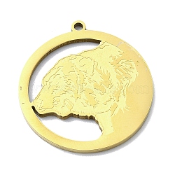 201 Stainless Steel Pendants, Laser Cut, Flat Round with Bear Charm, Golden, 27x25x1mm, Hole: 1.5mm(STAS-R118-04G)