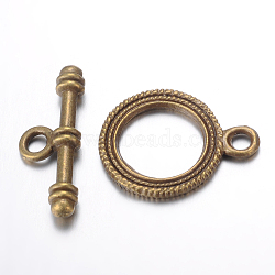 Tibetan Style Alloy Ring Toggle Clasps, Nickel FreE, Antique Bronze, Ring: 22x17x2mm, Hole: 2.5mm, Bar: 24x9x4mm, Hole: 3mm(PALLOY-J589-51AB-NF)