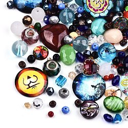Mixed Style Glass Pendants/Cabochons/Beads, Mixed Shapes, Mixed Color, 1~30x1~30x1~15mm, Hole: 0.5~6mm(FIND-Q083-03)