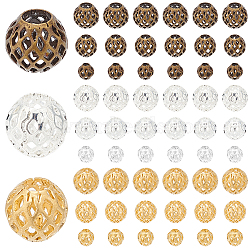 Elite 90Pcs 9 Style Brass Hollow Beads, Long-Lasting Plated, Round, Mixed Color, 5~9.5x5.5~9.5mm, Hole: 2~4.2mm, 10pcs/style(KK-PH0004-23)