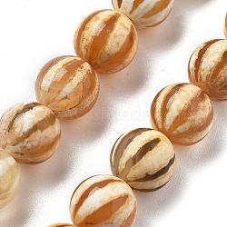 Natural Tibetan Agate Striped Beads Strands, Watermelon Beads, Dyed & Heated, Orange, 10mm, Hole: 1.4mm, about 38pcs/strand, 14.96''(38cm)(G-NH0037-B02-02)