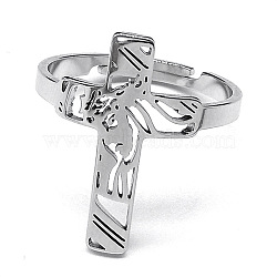 Non-Tarnish 304 Stainless Steel Adjustable Finger Rings. Hollow Cross, Stainless Steel Color, Inner Diameter: 18mm(RJEW-C074-04P)