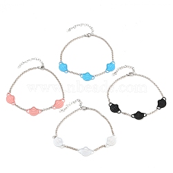 Face Mask Shape Alloy Link Anklets Sets, with Brass Rolo Chains, 304 Stainless Steel Heart Link Chains and Lobster Claw Clasps, Platinum & Stainless Steel Color, 10 inch(25.3cm), 4pcs/set(AJEW-AN00308)