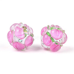 Fruit Round Resin Beads, with Polymer Clay & Rhinestone, Peach, 17~21.5mm, Hole: 2~2.5mm(RESI-T059-03J)
