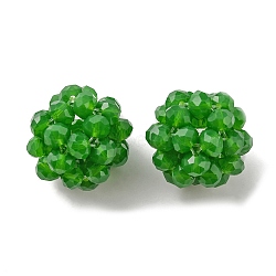 Imitation Jade Glass Round Woven Beads, Cluster Beads, Dark Green, 22mm, Beads: 6mm(GLAA-A034-6mm-B17)