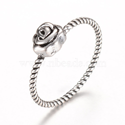 Brass Finger Rings, Flower, Antique Silver, 18mm(RJEW-T001-60AS)