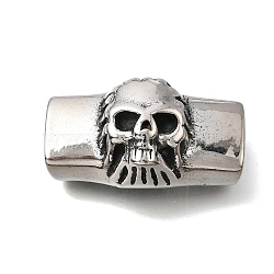 Halloween 304 Stainless Steel Slide Charms, For Leather Cord Bracelets Making, Rectangle, Antique Silver, Skull, 37x21x16mm, Hole: 12.5x6.5mm(STAS-F356-14AS-02)