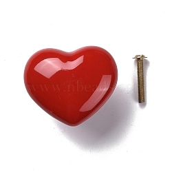 Heart-shaped Porcelain Cabinet Door Knobs, Kitchen Drawer Pulls Cabinet Handles, with Iron Screws, FireBrick, 43.5x51x36mm(FIND-Z004-16D)