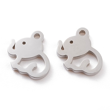 304 Stainless Steel Charms, Laser Cut, Elephant, Stainless Steel Color, 12x11x1.5mm, Hole: 1.2mm