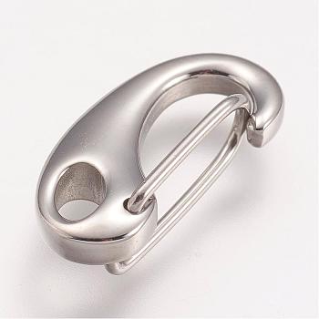 304 Stainless Steel Push Gate Snap Keychain Clasp Findings, Stainless Steel Color, 18.5x5.5x9mm, Hole: 3x4mm